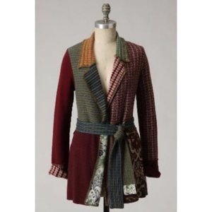 Sparrow Anthropologie Patchwork Belted Cardigan Sweater Medium M